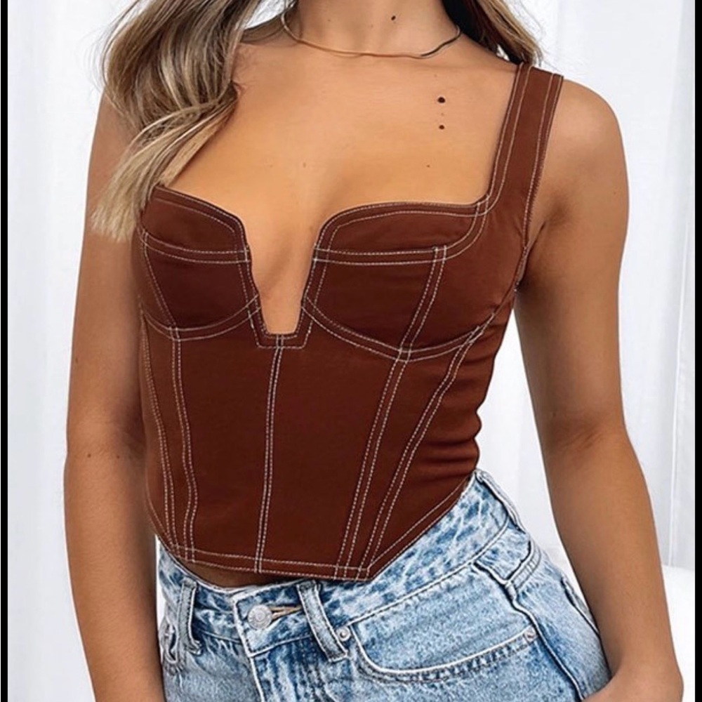 White Fox Boutique Brown Contrast Stitch corset